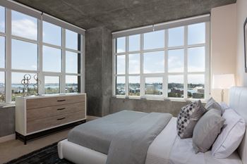 Bedroom with high ceiling